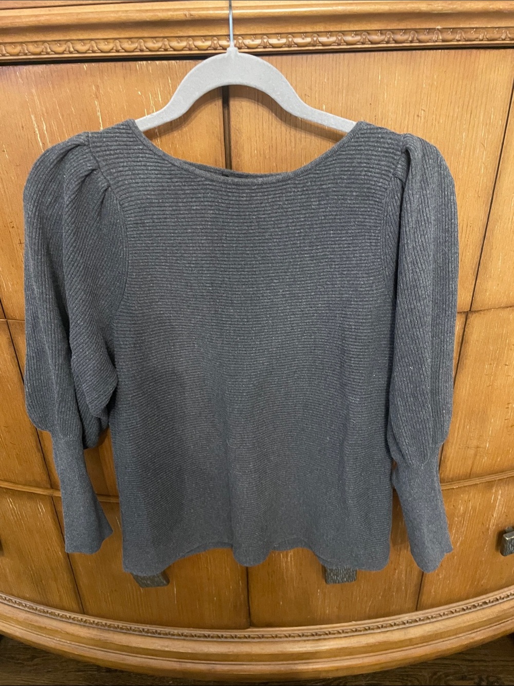 1. State Gray Ribbed Puff-Sleeve Sweater